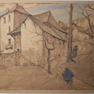 Pierre Beppi-Martin (1869-1954) climbing the steps in a village