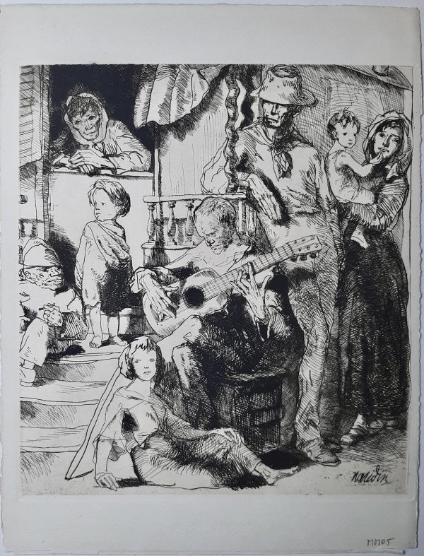 Bernard Naudin the guitarist with a wagon